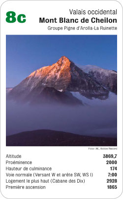 Gipfelquartett, Volume 1, Karte 8c, Valais occidental, Mont Blanc de Cheilon, Groupe Pigne d'Arolla-La Ruinette, Foto: AK, Action Record.