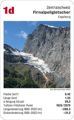 Gletscherquartett, Volume 1, Karte 1d, Zentralschweiz, Firnalpeligletscher, Engelberg, Foto: Bernhard Ender (2007).