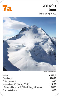 Gipfelquartett, Volume 2, Karte 7a, Wallis Ost, Dom, Mischabelgruppe, Foto: Michele Bonelli.