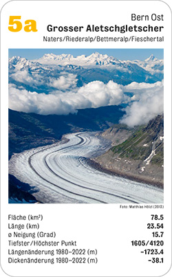 Gletscherquartett, Volume 1, Karte 5a, Bern Ost, Grosser Aletschgletscher, Naters / Riederalp / Bettmeralp / Fieschertal, Foto: Matthias Hölzl (2013).