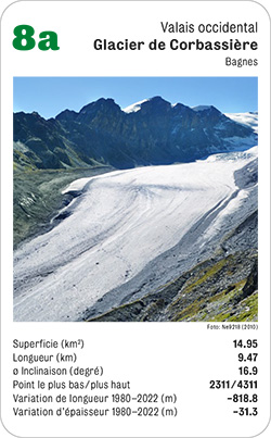 Gletscherquartett, Volume 1, Karte 8a, Valais occidental, Glacier de Corbassière, Bagnes, Foto: Ne9218 (2010).