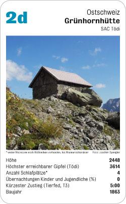 Hüttenquartett, Volume 1, Karte 2d, Ostschweiz, Grünhornhütte, SAC Tödi, Foto: Joachim Spengler.